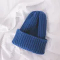 Children solid color knit beanie, soft warm wool hat for daily winter wear and cozy styling. - One Size / Blue