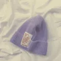Berretto in maglia per bambini tinta unita inverno cappello caldo con etichetta lettera. - Bambini Viola