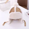 Kinder Winter Pluesch Ohrklappen Muetze, braun weiss Kunstfell Bombermuetze Variante. - Kopfumfang 46-50cm / Khaki