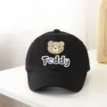 Leuke zwarte baby honkbalpet met geborduurde teddybeer en letters voor kleine kinderen. - 48-52cm / Zwart