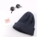 Berretto in maglia tinta unita per bambini inverno caldo cappello di lana grigio scuro - Circa 48-53cm / Blu Notte