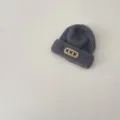Kids grey knitted beanie hat, cute winter warm wool hat with cross embroidered patch. - 48-52cm / Gray