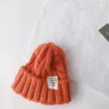 Orange cable knit children beanie hat with text label warm winter pullover cap for kids. - 50-60cm / Orange