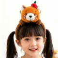 Lindo aro de pelo de felpa de panda rojo con fruta, diadema suave y esponjosa para niños. - Bebé Panda Rojo - Diadema - 21cm