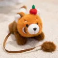 Lindo brazalete de felpa de panda rojo con manzana, suave juguete de peluche para niños y regalos. - Bebé Panda Rojo - Sentado en el Hombro - 15cm