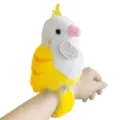 Lindo pulsera slap de peluche de loro, juguete suave de pájaro amarillo y blanco para niños. - Pájaro - Regla Individual de Cacatúa Ninfa Amarilla