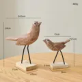 Wooden bird sculpture rustic home decor desktop ornament figurine craft set of two - Retro Distressed Bird Figurine Set of 2