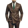 Men's double breasted suit set slim fit business casual blazer with gold buttons detail - US Size XXS / Tops / Brown