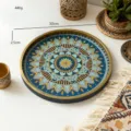 Round decorative wooden tray with mandala painted pattern and gold rim for home storage decor - Blue Lotus Tray