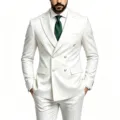 Men slim fit double breasted suit detail showcasing gold buttons and elegant tailoring style. - US Size XXS / Tops / White