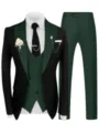 Détail de costume 3 pièces pour homme avec veste à revers contrasté, gilet et cravate chic. - Taille US/UE XS / Ensemble / Vert Foncé