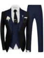 Costume homme 3 pieces smoking mariage affaires veste gilet pantalon ensemble noir bleu - Noir & Marine