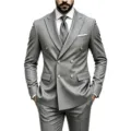 Men's grey double-breasted suit set, featuring classic blazer and trousers detail. - US Size XXS / Tops / Light Gray