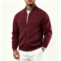 Chaqueta bomber de forro polar para hombre casual con cremallera abrigo otoño invierno moda top - S / Burdeos