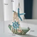 Mediterranean style vintage wooden sailboat model with starfish and steering wheel for home decor. - Green Starfish Boat