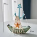 Mediterranean style wooden sailboat ornament with starfish, vintage nautical home decor. - Green Anchor Boat