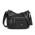 Dames zwarte PU leer multi-zakken schoudertas casual grote crossbody tas handtas. - Zwart