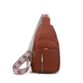 Bruine PU lederen borsttas voor dames met geometrisch patroon riem casual crossbody tas - Khaki