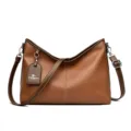 Vrouwen bruine zachte lederen crossbody tas, grote capaciteit casual woon-werk schoudertas. - Bruingeel