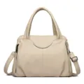 Elegante dames handtas van zacht leer grote capaciteit casual schoudertas in beige - Broken Wit