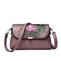 Vintage gedrukte bloemenvrouw schoudertas in etnische stijl casual handtasje - Paars