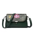 Klassische grüne Lederumhängetasche mit Blumenrelief für Damen, sehr elegante Tasche. - Grün
