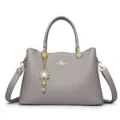 Elegante grijze grote dames handtas, stijlvolle PU lederen tas met schouderriem voor dames. - Grijs