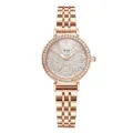 Elegant women's rhinestone quartz watch with rose gold stainless steel strap and crystal dial. - Rose Gold