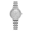 Women's rhinestone quartz watch with silver steel bracelet and sparkling crystal pave dial. - Silver
