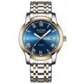 Classic business men watch with dual color stainless steel strap and blue dial quartz movement. - Two Tone Blue Dial
