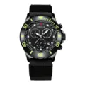 Men fashion chronograph quartz watch with black dial green numbers and durable strap for daily use. - Black Fabric Strap with Black Dial
