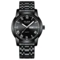 Classic men's quartz watch with black stainless steel strap and calendar display for daily wear. - All Black