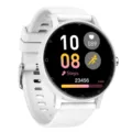 Reloj inteligente redondo blanco con llamada Bluetooth, monitor cardíaco y podómetro deportivo. - Plateado