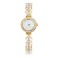 Elegant gold rhinestone women quartz watch with creative crystal leaf bracelet design. - Gold