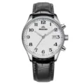 Classic men quartz watch with black leather strap white dial and big arabic numerals - Silver