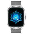 Reloj inteligente plateado con correa de malla de acero y pantalla de esfera floral digital. - Malla Magnética Plateada