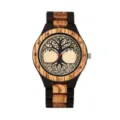 Mens wooden watch with zebrawood strap, large dial, unique tree of life design, quartz movement. - Zebra Wood Primary Color