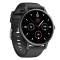 Reloj inteligente redondo negro con correa de silicona, monitor de frecuencia cardíaca y llamadas. - Negro
