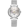Fashion women quartz watch with silver mesh strap, decorative steel wire outer ring and sub dials. - All Silver White Dial