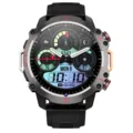 Rugged smart watch with round dial, fitness tracking, heart rate monitor and silicone strap. - Black