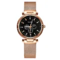 Fashion women's quartz watch with rose gold mesh strap and elegant black dial design. - Rose Gold Black Dial