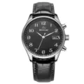 Classic men's quartz watch with black dial leather strap calendar display fashion business wrist watch - Black