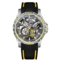 Men's automatic mechanical watch with skeleton dial and black yellow rubber strap style. - Silver Case Yellow Strap