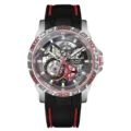 Men's automatic mechanical watch, luxury business hollow dial with black rubber strap. - Silver Case Red Strap