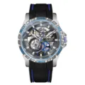 Men automatic mechanical watch with skeleton dial and black rubber strap luxury style. - Silver Case Blue Strap