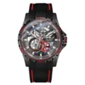 Men Automatic Skeleton Mechanical Watch Black Rubber Strap Waterproof Luxury Sports Wristwatch - Black Case Red Strap