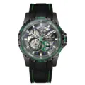 Men automatic mechanical watch skeleton luxury business waterproof wristwatch with rubber strap - Black Case Green Strap