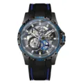 Men's automatic mechanical skeleton watch with black silicone strap and sporty bezel design. - Black Case Blue Strap