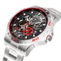 Men automatic mechanical watch skeleton dial stainless steel luxury business waterproof timepiece - Silver Case Red Dial Steel Strap