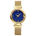 Women gold quartz watch blue mother of pearl dial rhinestone fish tail bezel waterproof 30m - Gold Band Blue Dial
